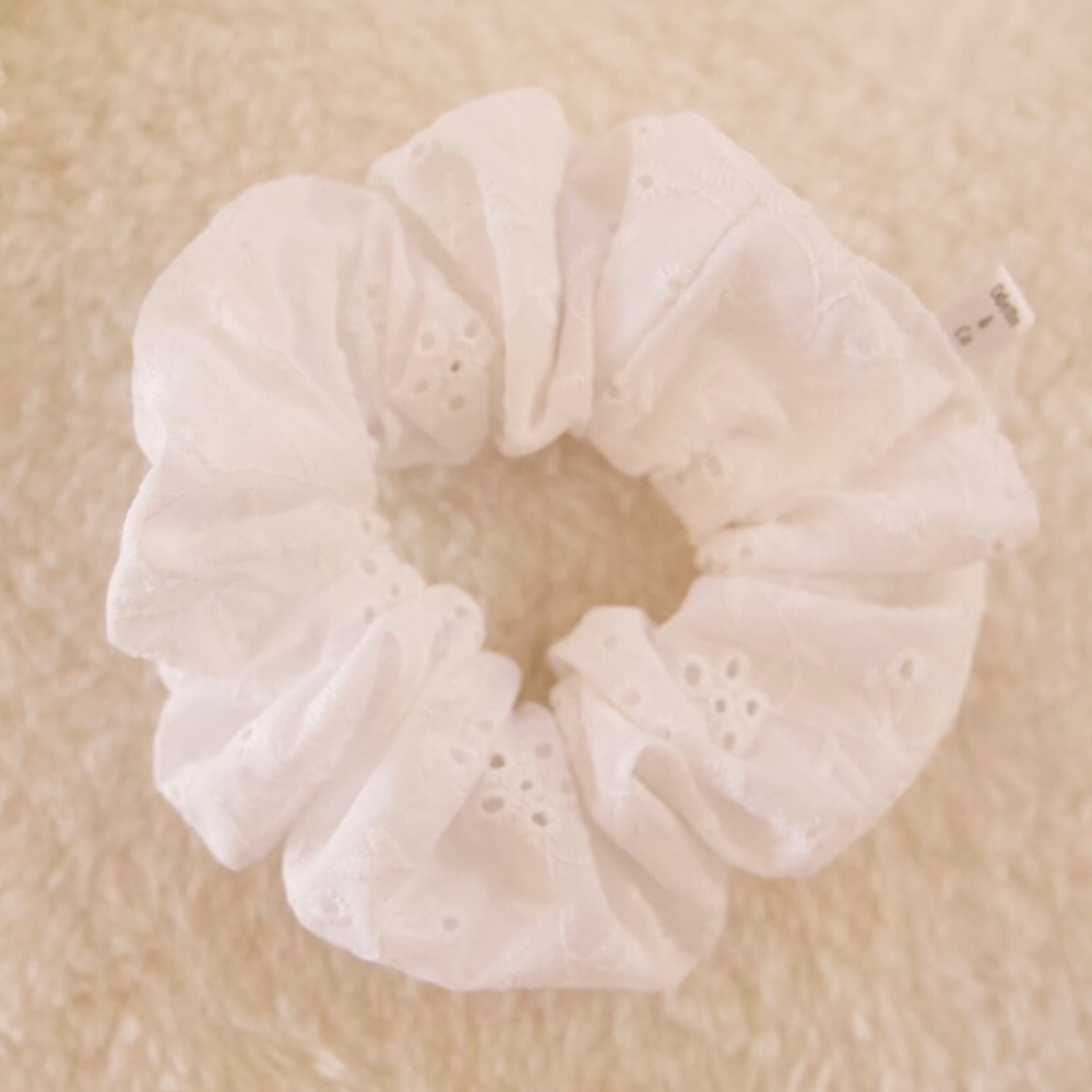 Handmade Scrunchie in White Eyelit